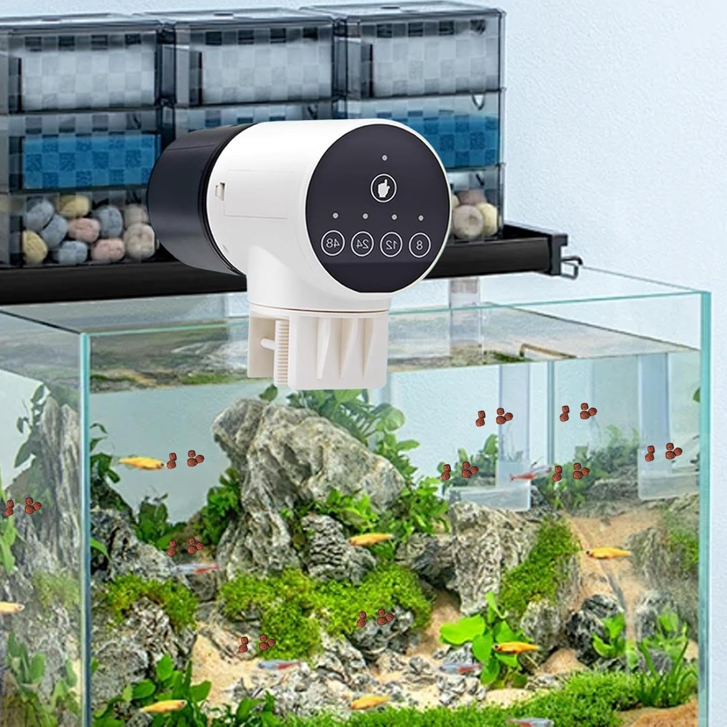 CARLA HOME Automatic Fish Feeder with Timer, Moistureproof Dispenser & Rechargeable Feeding for Aquarium or Tank