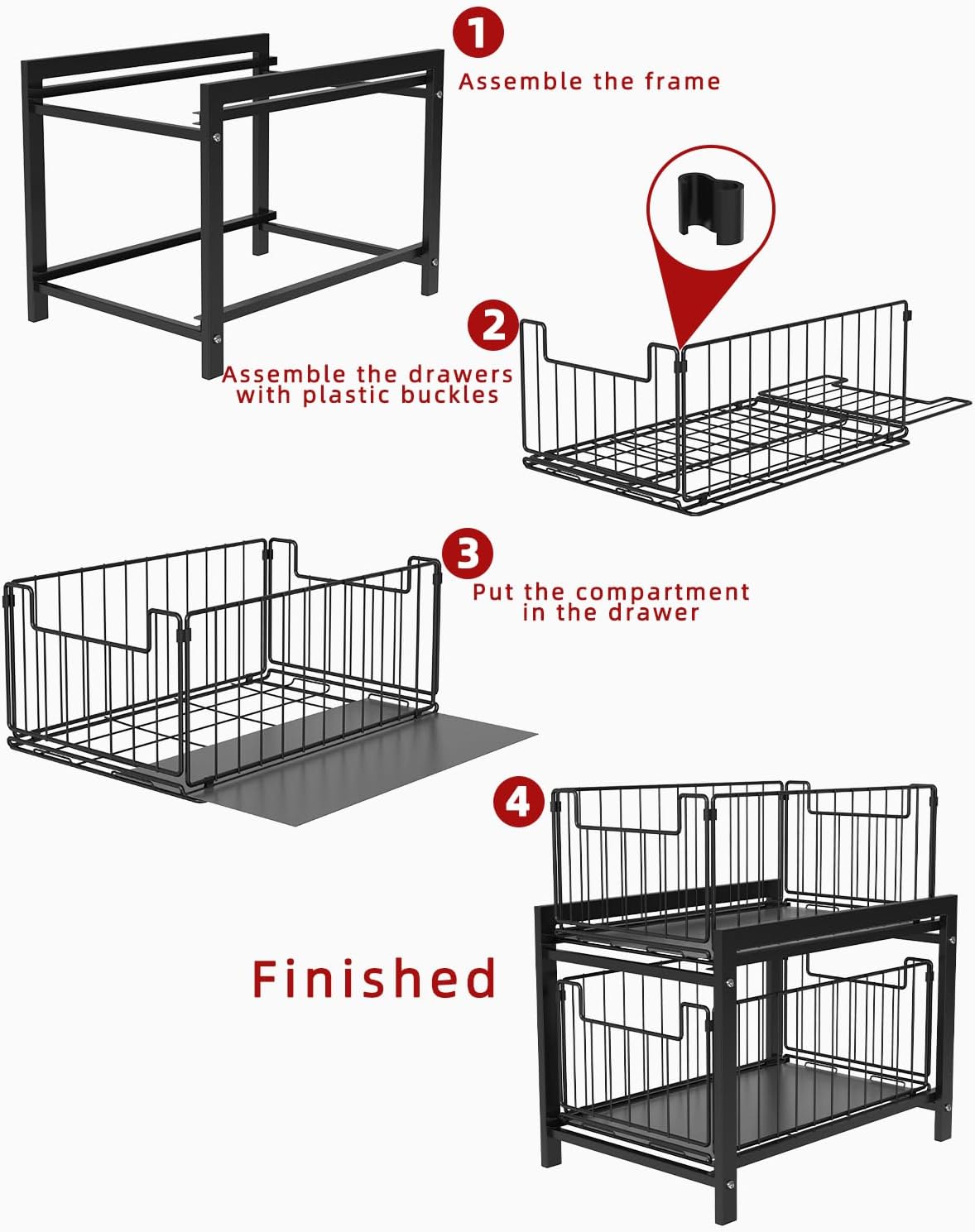 CARLA HOME 2 Tier Sliding Cabinet Organizer Drawer Storage Rack for Kitchen or Bathroom