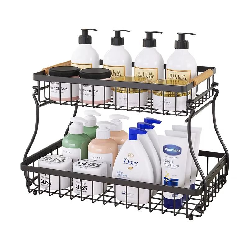 CARLA HOME 2-Tier Fruit Basket Metal Storage Bowl Kitchen Counter Organizer with Handles for Fruits, Vegetables, Snacks & Bread