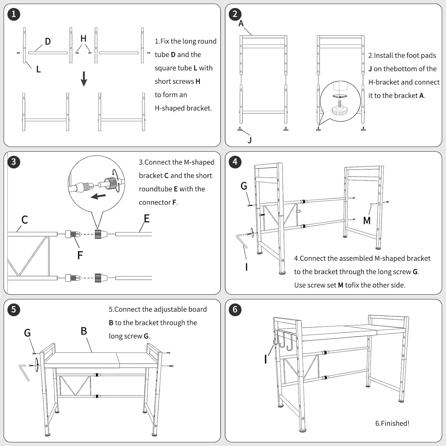 CARLA HOME 2-Tier Microwave Oven Rack with Adjustable Metal Kitchen Shelf Stand for Countertop Storage and 6 Hooks for Utensils (Black)