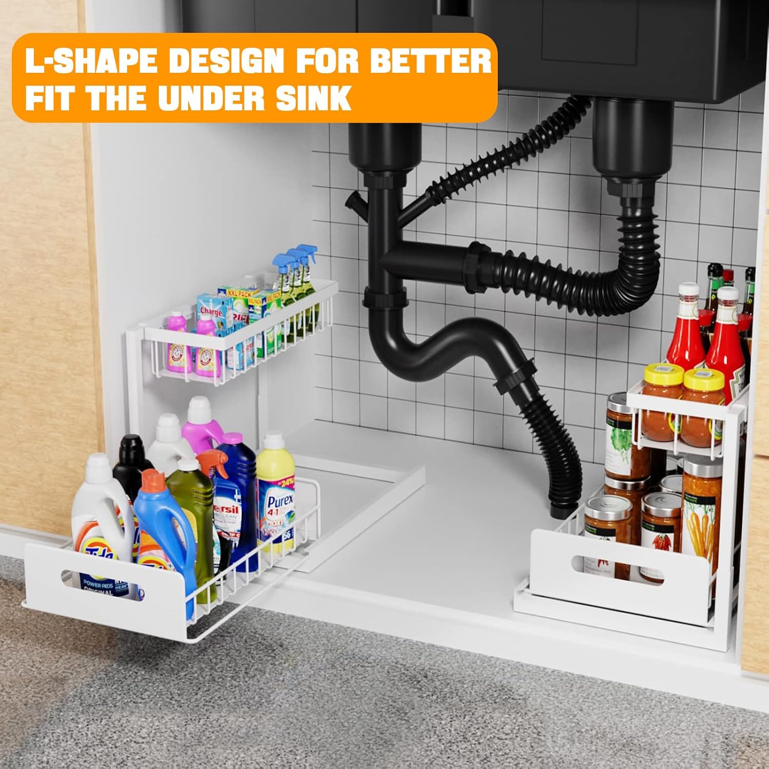 CARLA HOME 2 pack Under Sink Organiser with Sliding Drawers & 2 tier for Kitchen & Bathroom