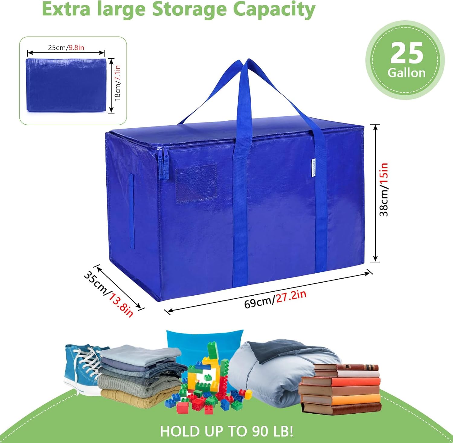 CARLA HOME 12-Pack Large Moving Storage Bags with Zippers & Handles with 95 Liters Capacity for Space Saving, Travel, Camping & Organization (Blue)