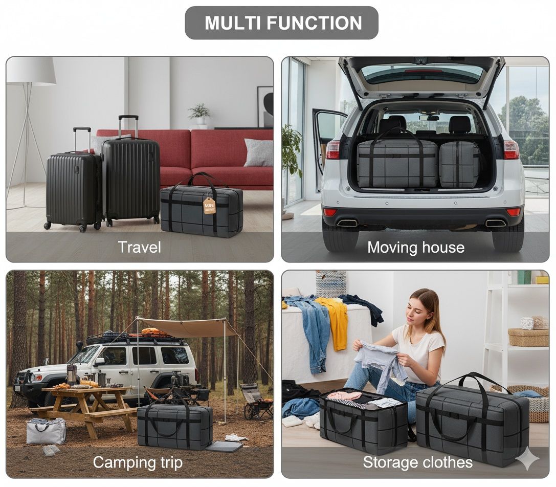 CARLA HOME 4-Pack 180L Extra Large Moving Storage Bags with Handles & Duty Zippered for Clothes, Travel, Space Saving & Camping