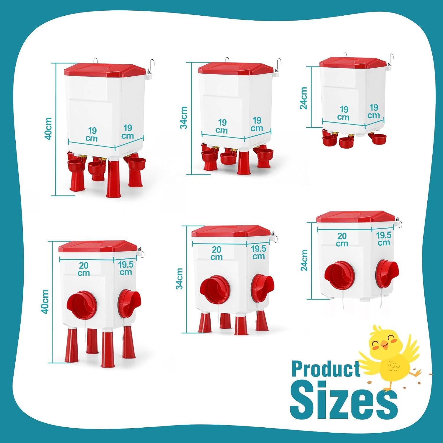 CARLA HOME Automatic Chicken Feeder Waterer Set with 8KG Food 7L Water Capacity for Coop, Chickens, Ducks, Quails (Red)