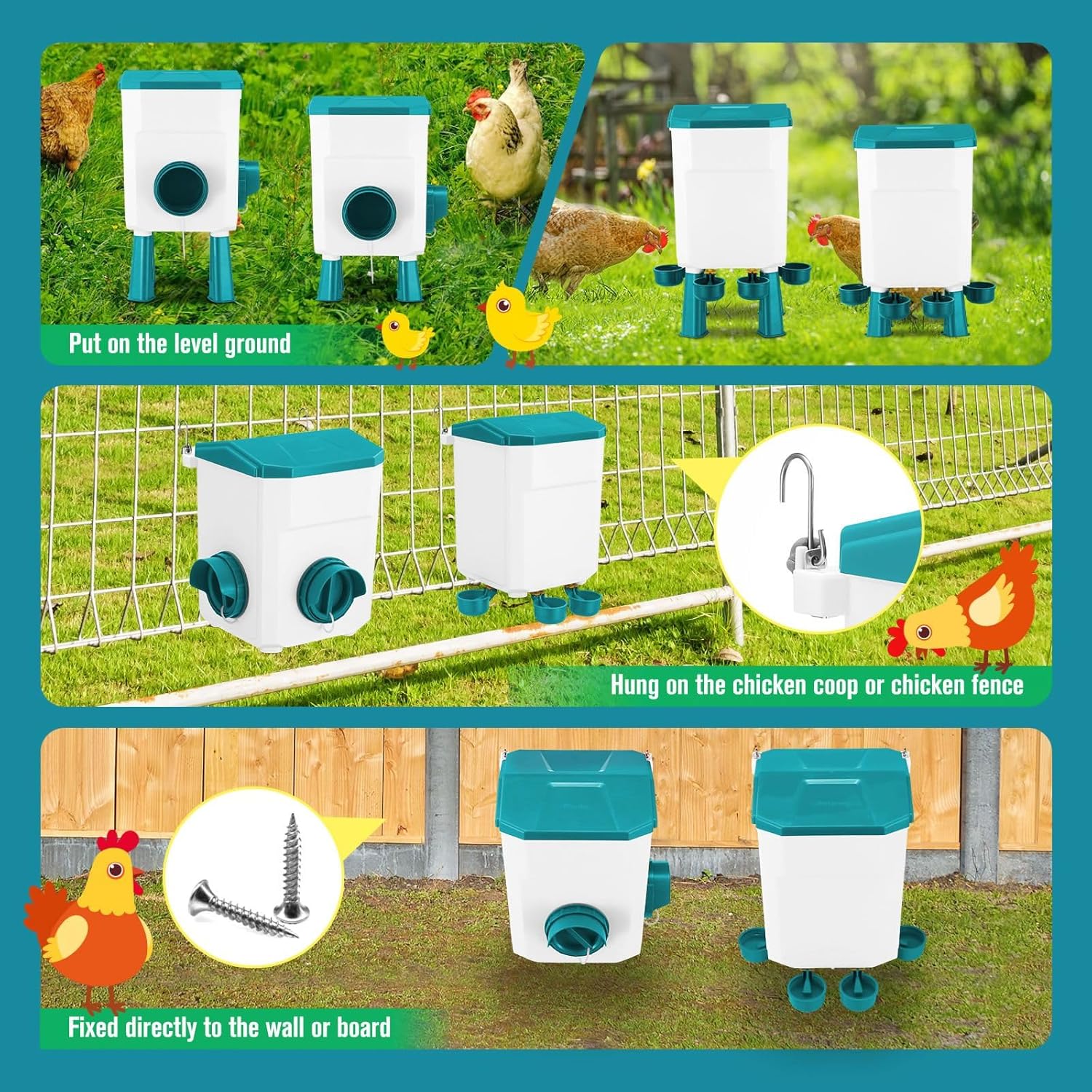 CARLA HOME Automatic Chicken Feeder Waterer Set with 8KG Food 7L Water Capacity for Coop, Chickens, Ducks, Quails (Blue)
