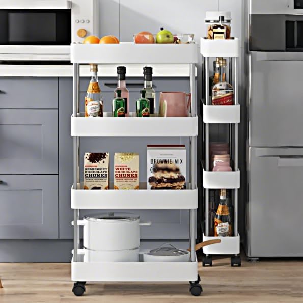 CARLA HOME Slim Storage Cart Organizer Trolley with Wheels for Kitchen, Bathroom, Laundry & Narrow Spaces (4 tier)