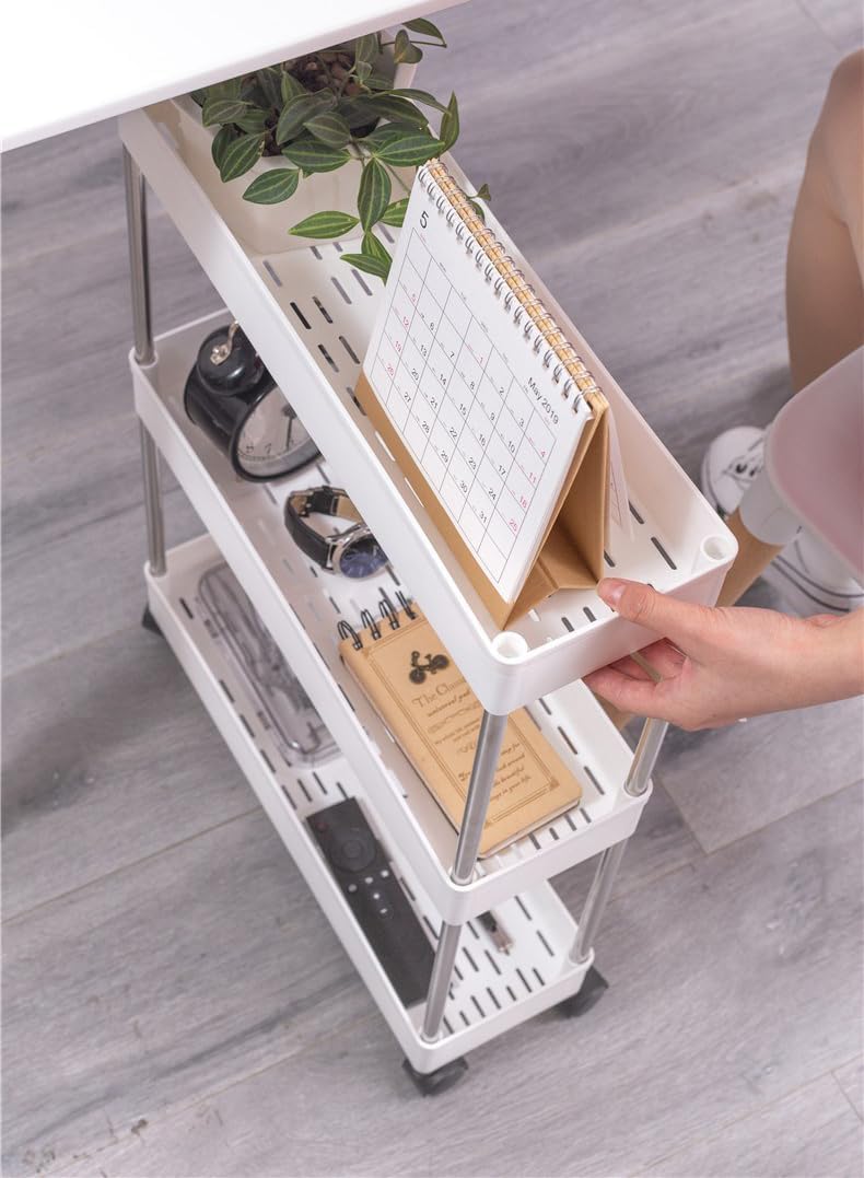 CARLA HOME Slim Storage Cart Organizer Trolley with Wheels for Kitchen, Bathroom, Laundry & Narrow Spaces (4 tier)