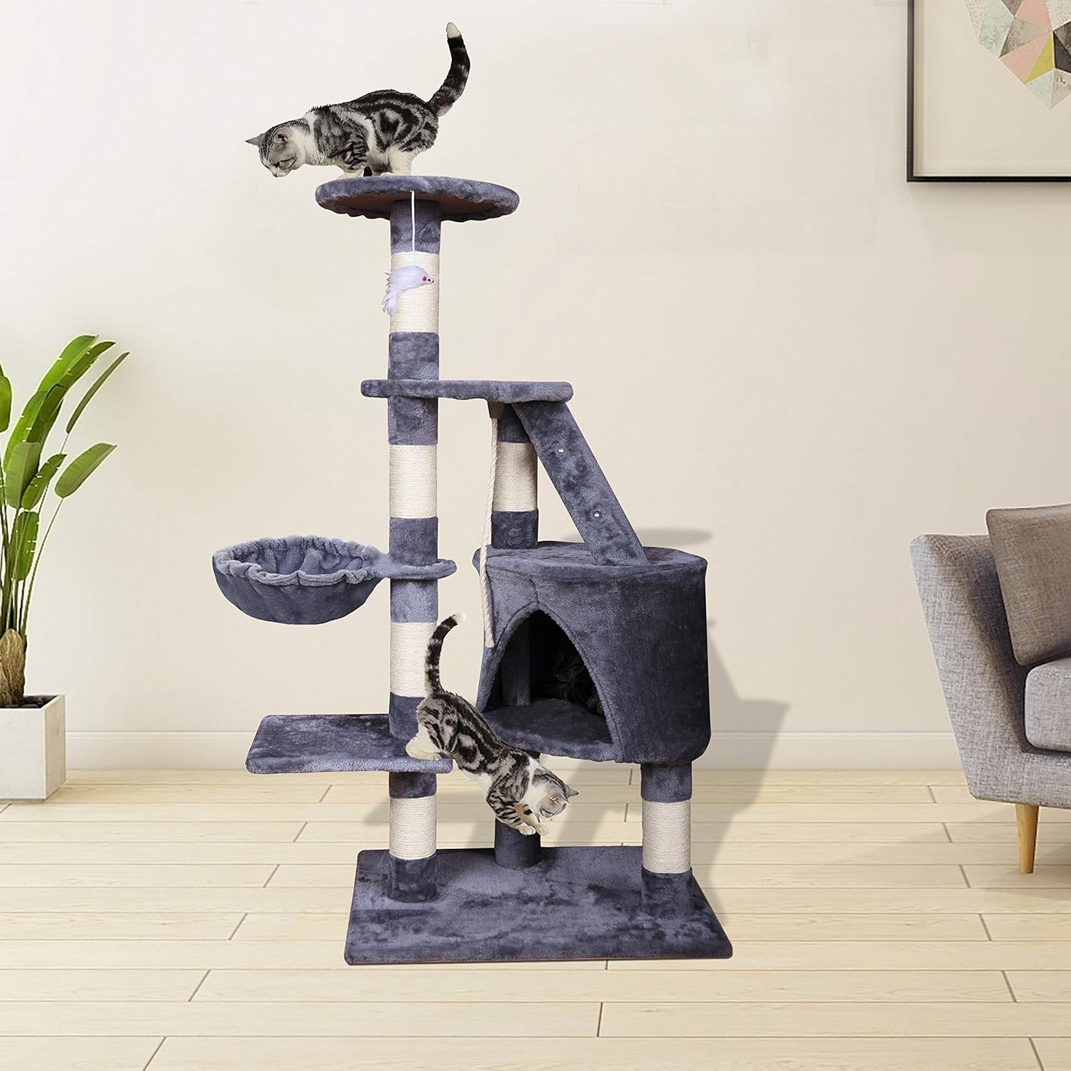 CARLA HOME 120cm Cat Tree for Indoor Cats with Condo, Hammock & Plush Perchfor for Kittens & Adult Cats