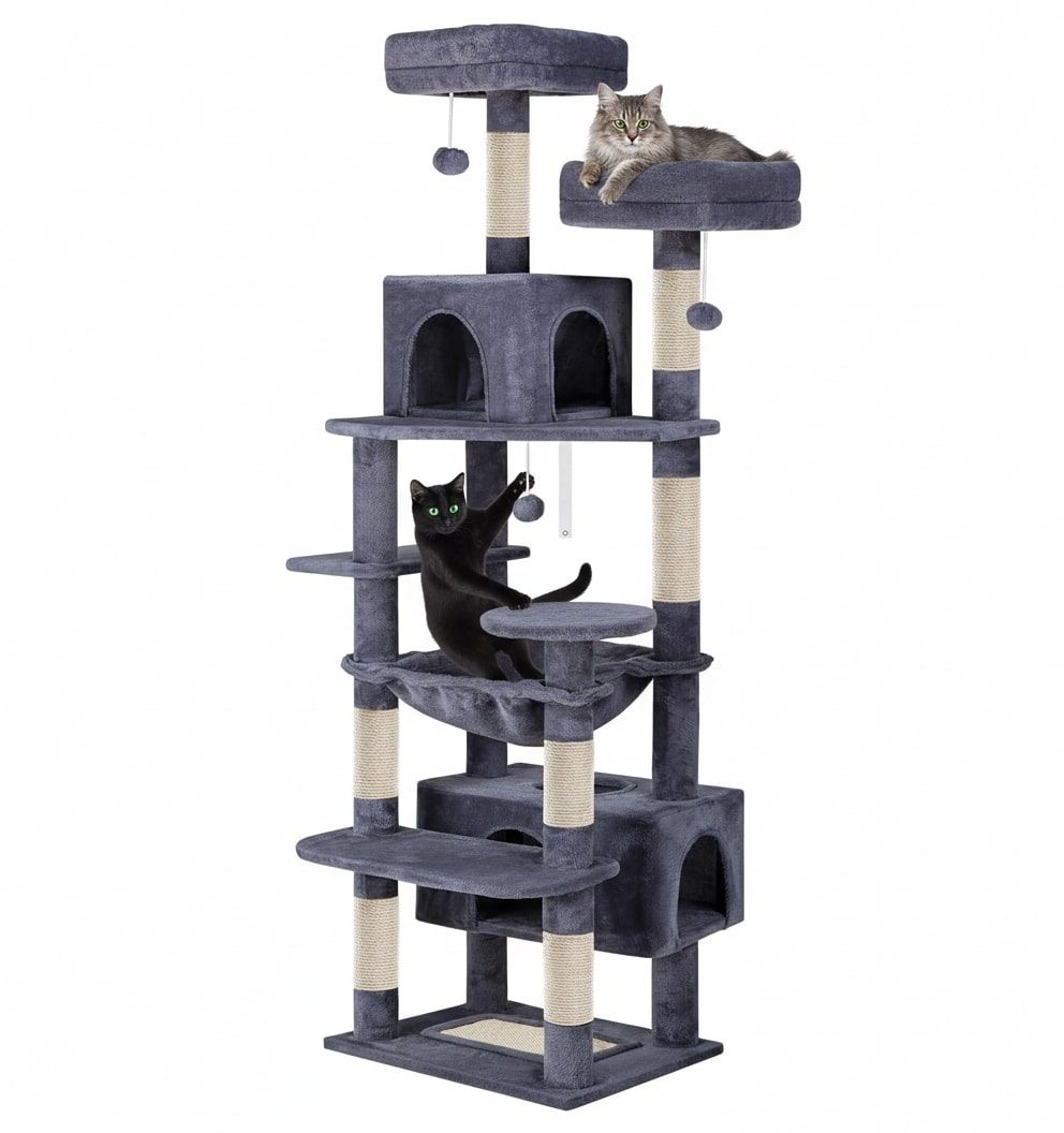 CARLA HOME 180cm Cat Tree Tower for Indoor Cats with Plush Perches, Dual Condos, Natural Sisal Scratching Posts & Ramps for Kittens & Adult Cats (Grey)