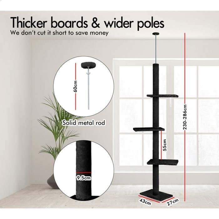 CARLA HOME Floor to Ceiling Cat Tree Tower with Adjustable Height 230-286cm for Indoor Cats (Black)