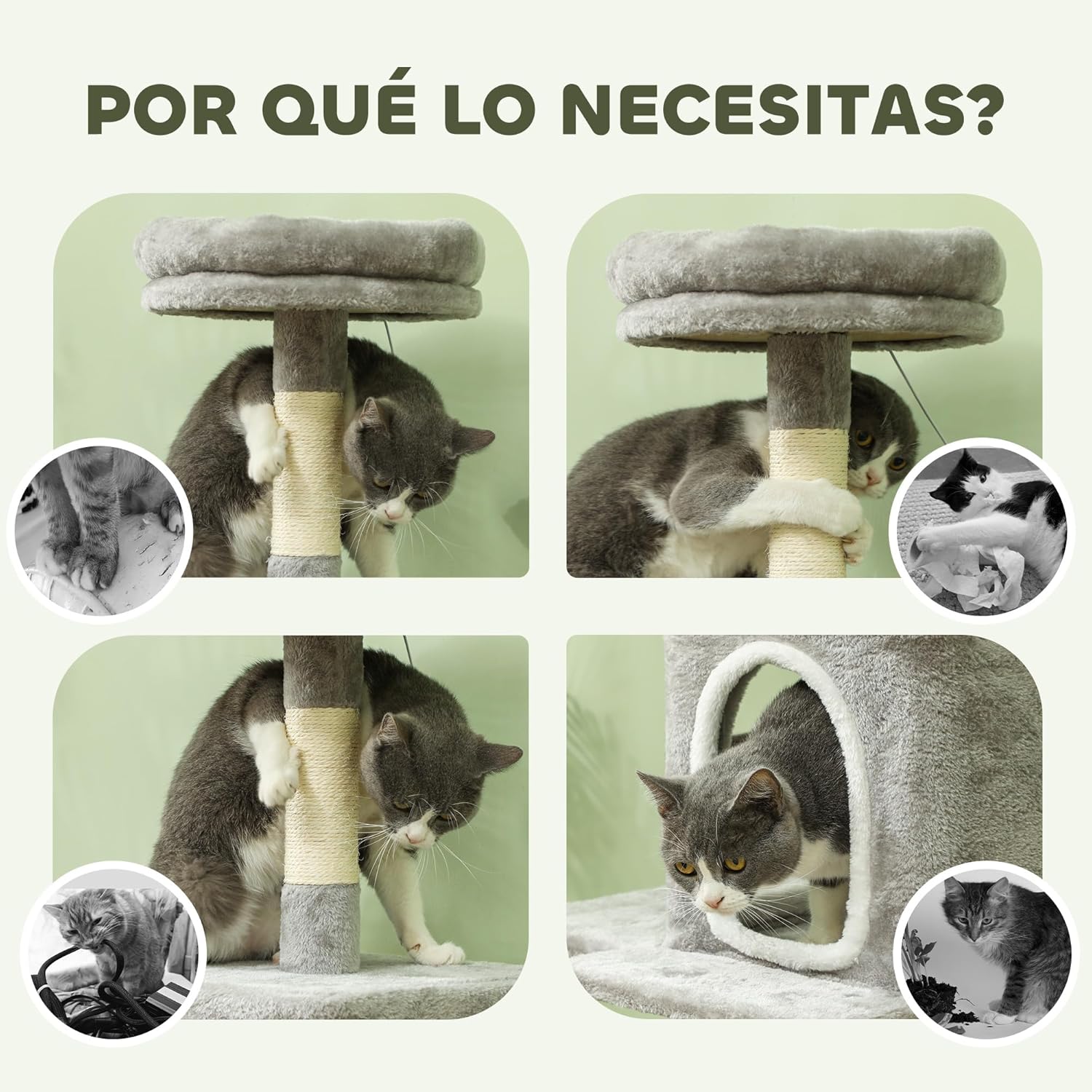 CARLA HOME Large Cat Tree Tower for Indoor Cats with Plush Perch, Cat Condo, Natural Sisal Scratching Posts, Hanging Ball & Paw Scratcher