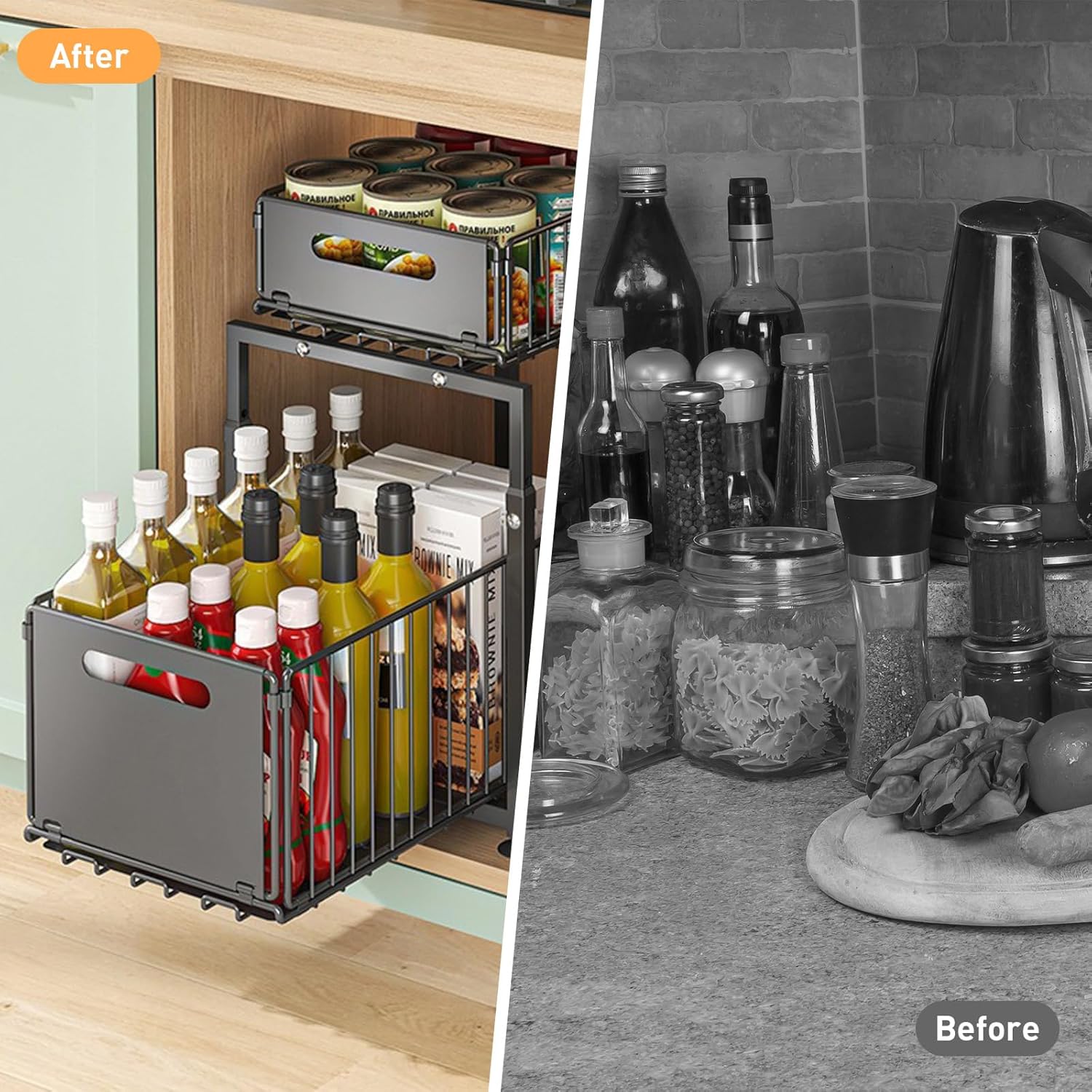 CARLA HOME 2- Pack Under Sink Organizer with Sliding Drawers & Height Adjustable for Kitchen Bathroom Cabinet Organization