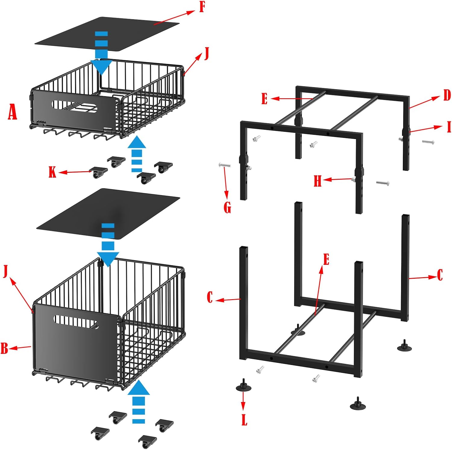 CARLA HOME 2- Pack Under Sink Organizer with Sliding Drawers & Height Adjustable for Kitchen Bathroom Cabinet Organization