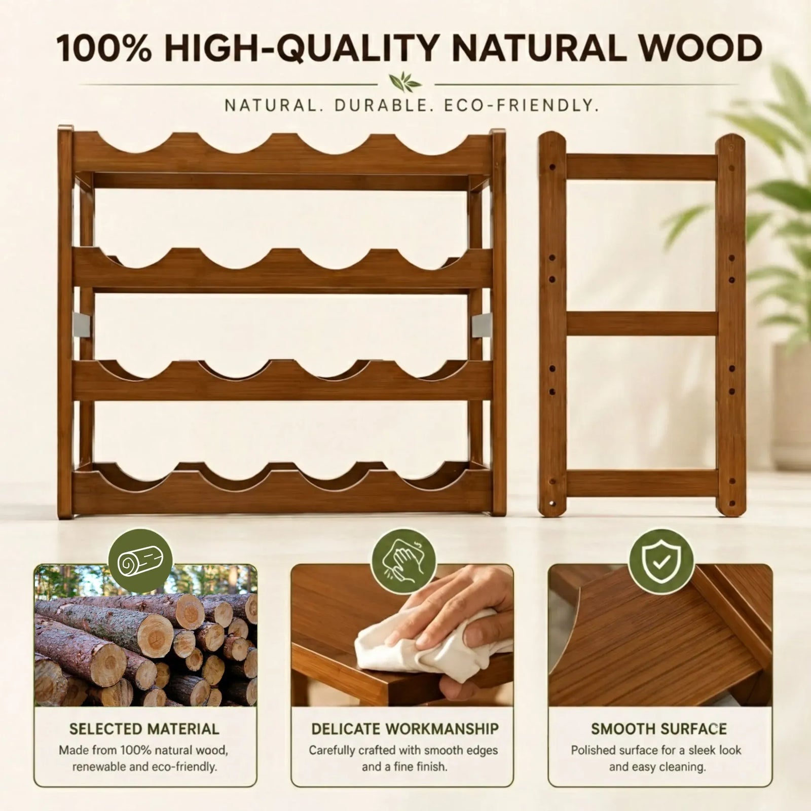 CARLA HOME 4 Tier Wooden Wine Rack, 16 Bottle Storage, Brown