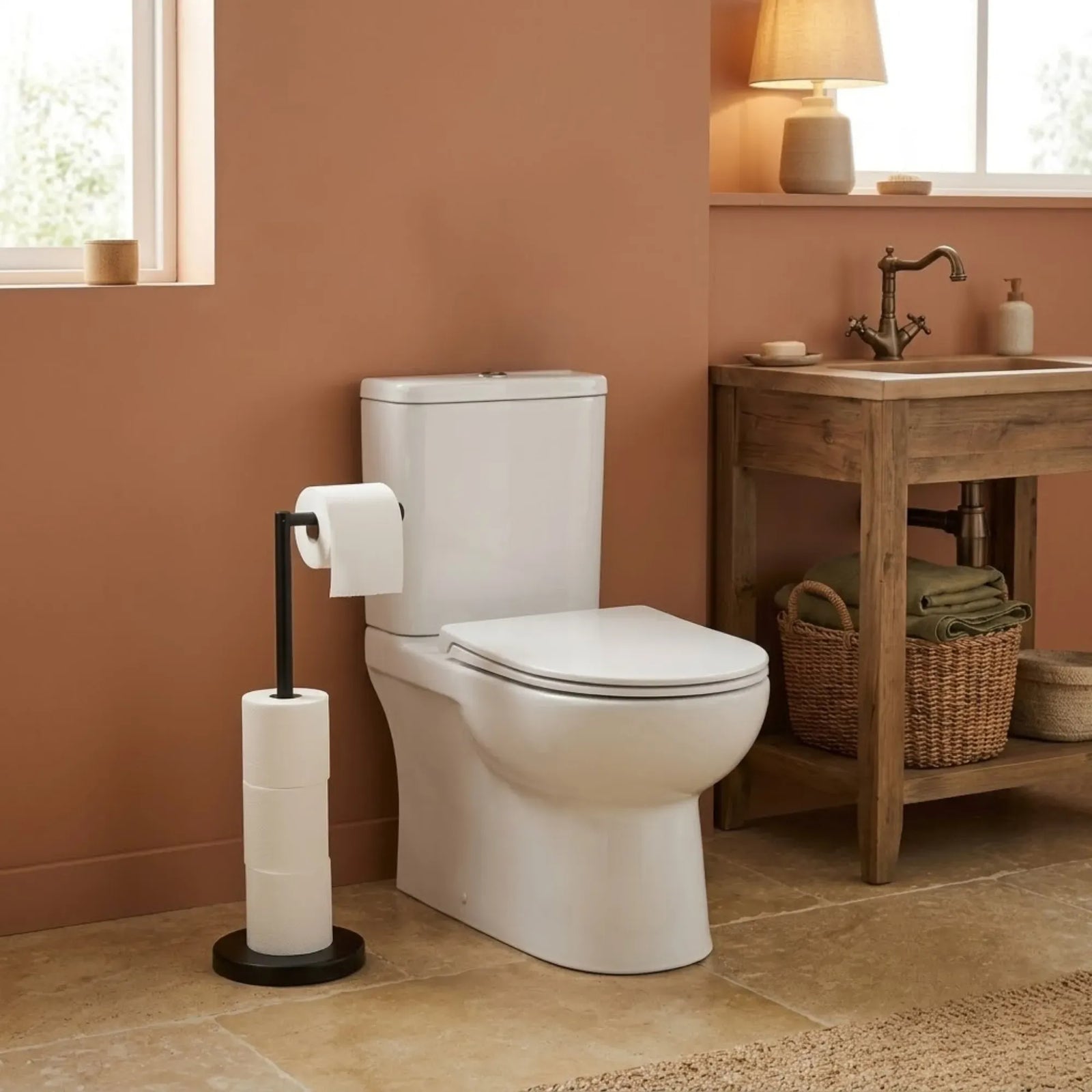 CARLA HOME Toilet Paper Holder Stand with Storage - Black - METAL - Bathroom Accessories Toilet Paper Holders