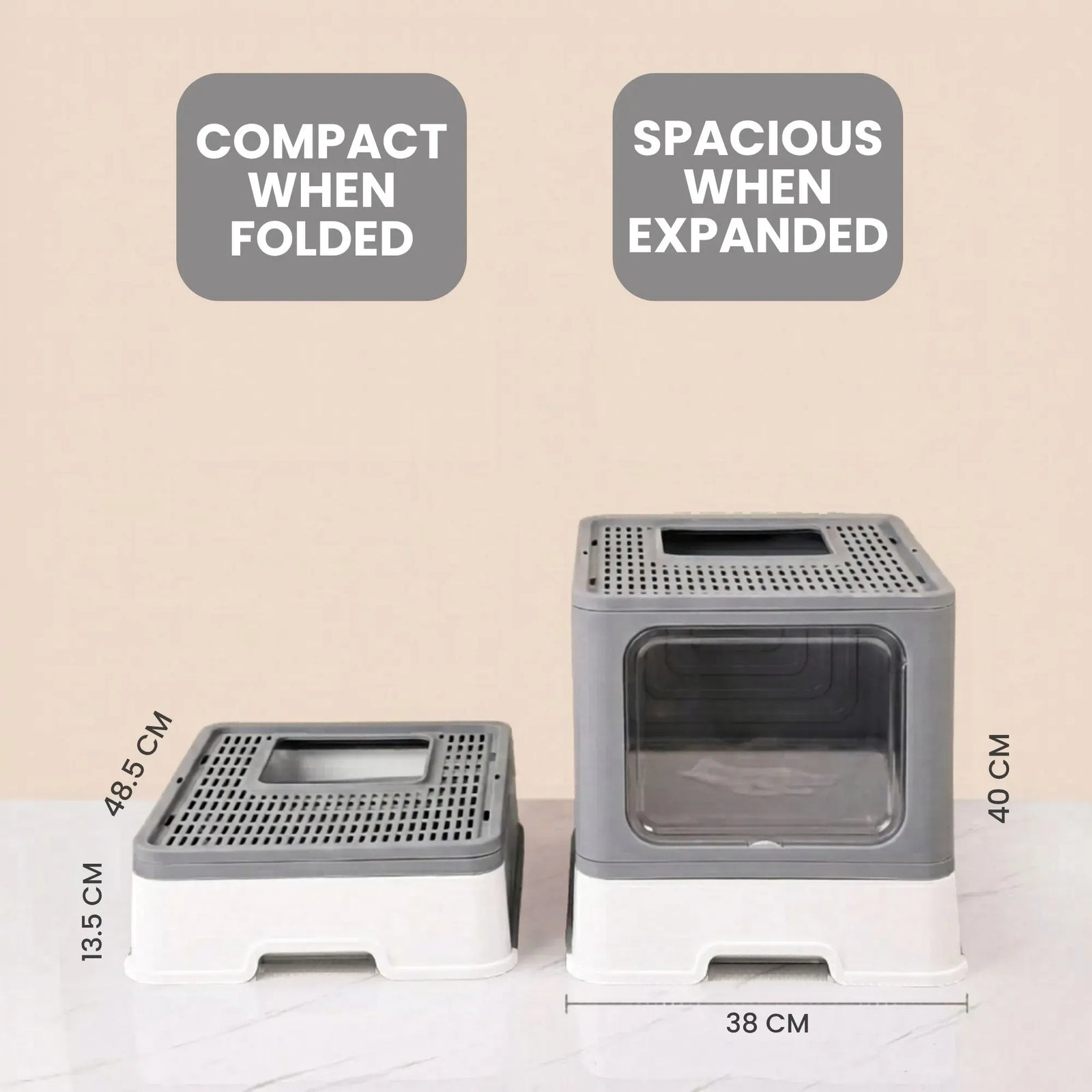 CARLA HOME Foldable Enclosed Cat Litter Box with Scoop - Grey - Plastic - Kitty Litter Tray