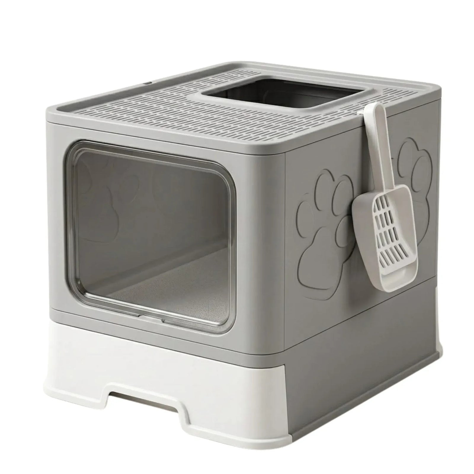 CARLA HOME Foldable Enclosed Cat Litter Box with Scoop - Grey - Plastic - Kitty Litter Tray