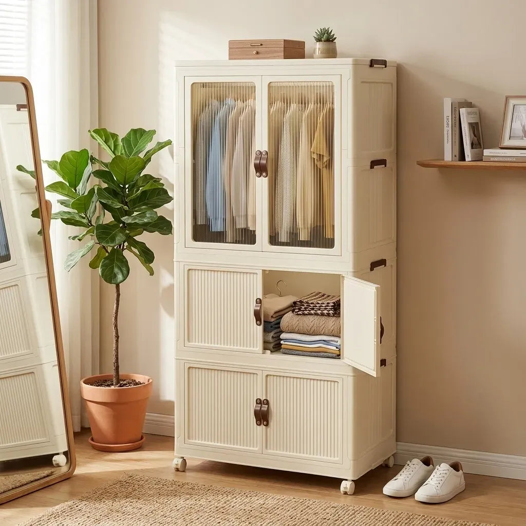 CARLA HOME 3 - Tier Foldable Wardrobe Cabinet - White - Plastic - Clothe Storage