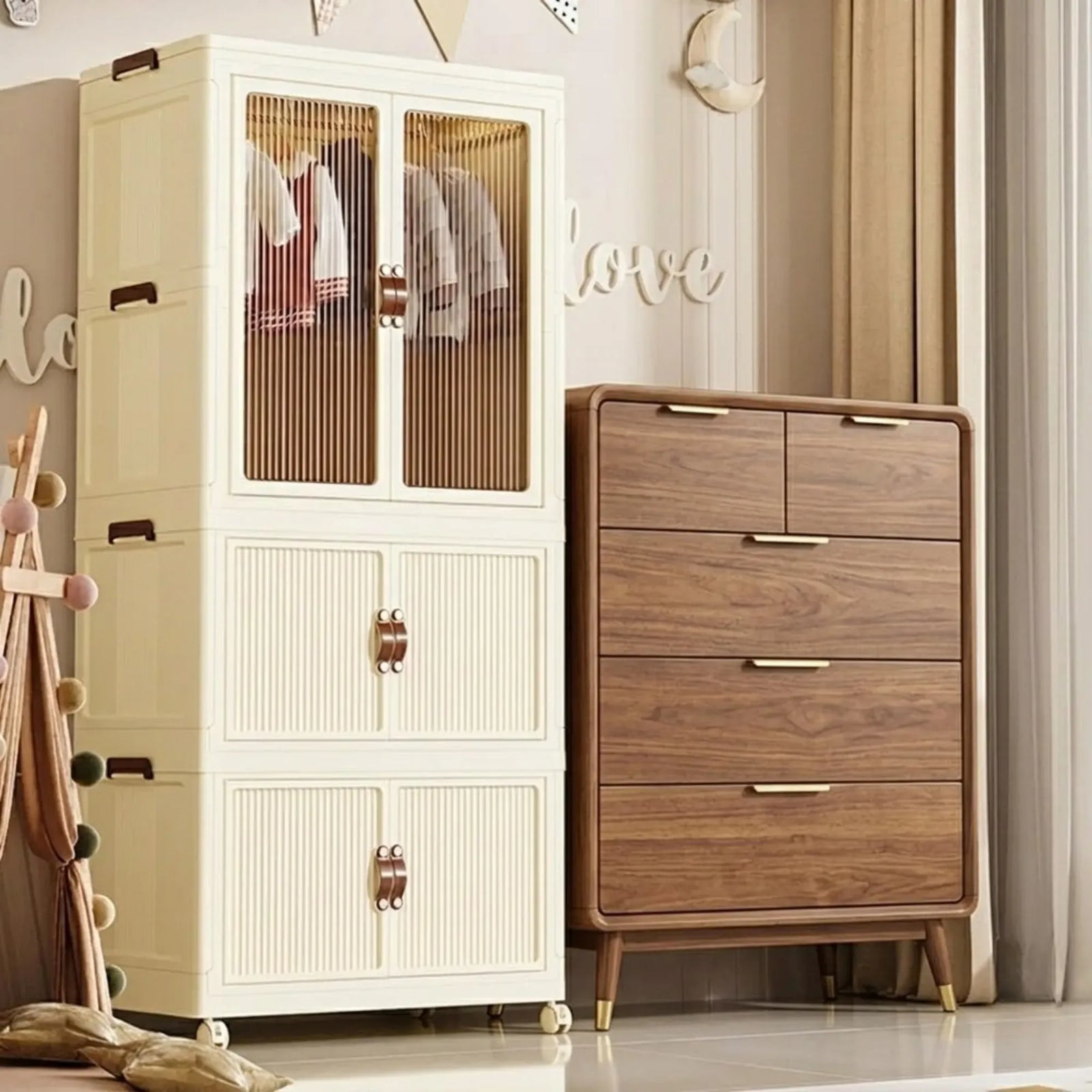 CARLA HOME 3 - Tier Foldable Wardrobe Cabinet - White - Plastic - Clothe Storage