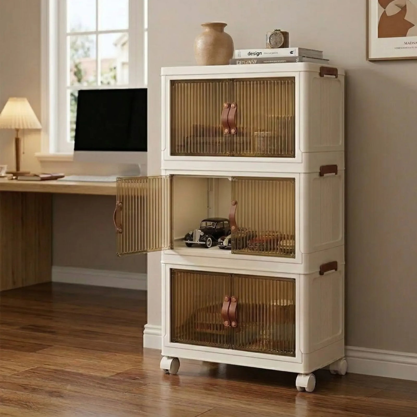 CARLA HOME 3 Tier Stackable Storage Cabinet with Wheels White - Storage Box - Plastic