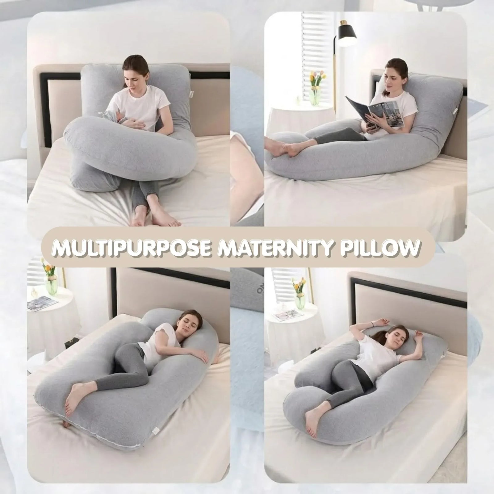 CARLA HOME U Shaped Pregnancy Pillow for Full Body Support Grey - Polyester - Full Body Pillow
