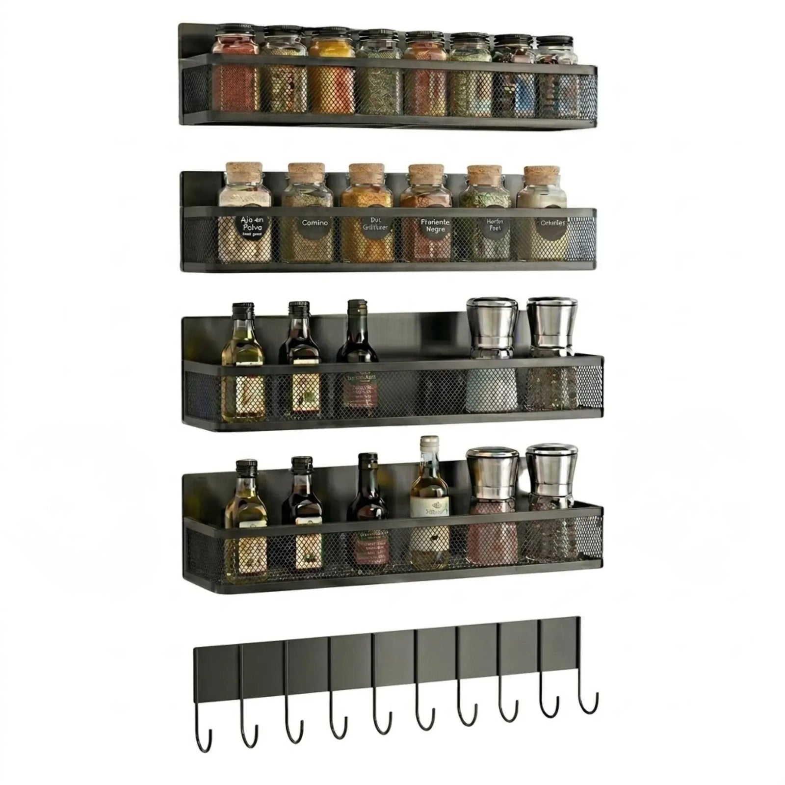 CARLA HOME 5 Pack Magnetic Spice Rack for Fridge Kitchen with Hook Bar