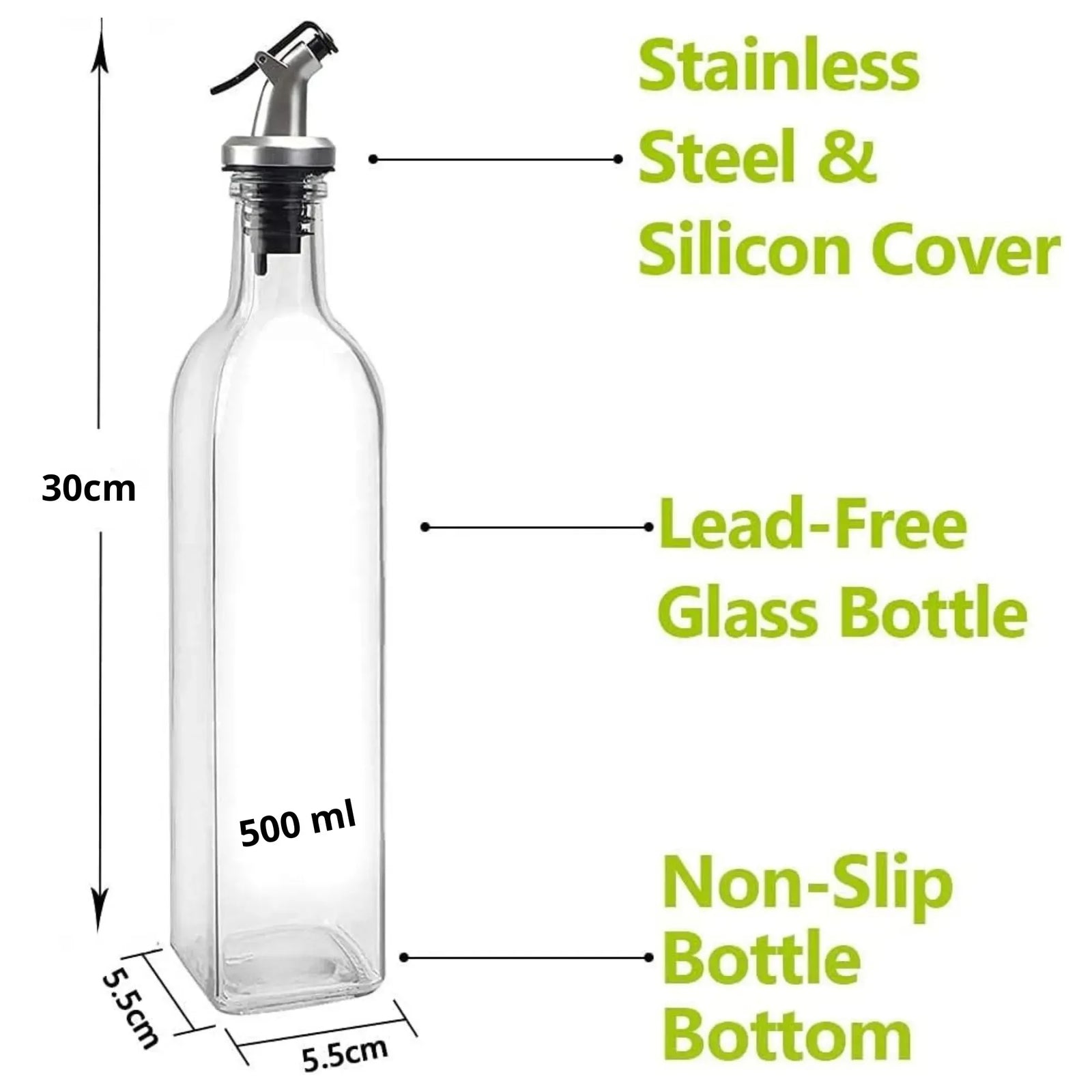 CARLA HOME 4 Pack Glass Oil Dispenser Bottle 500ml Transparent Kitchen