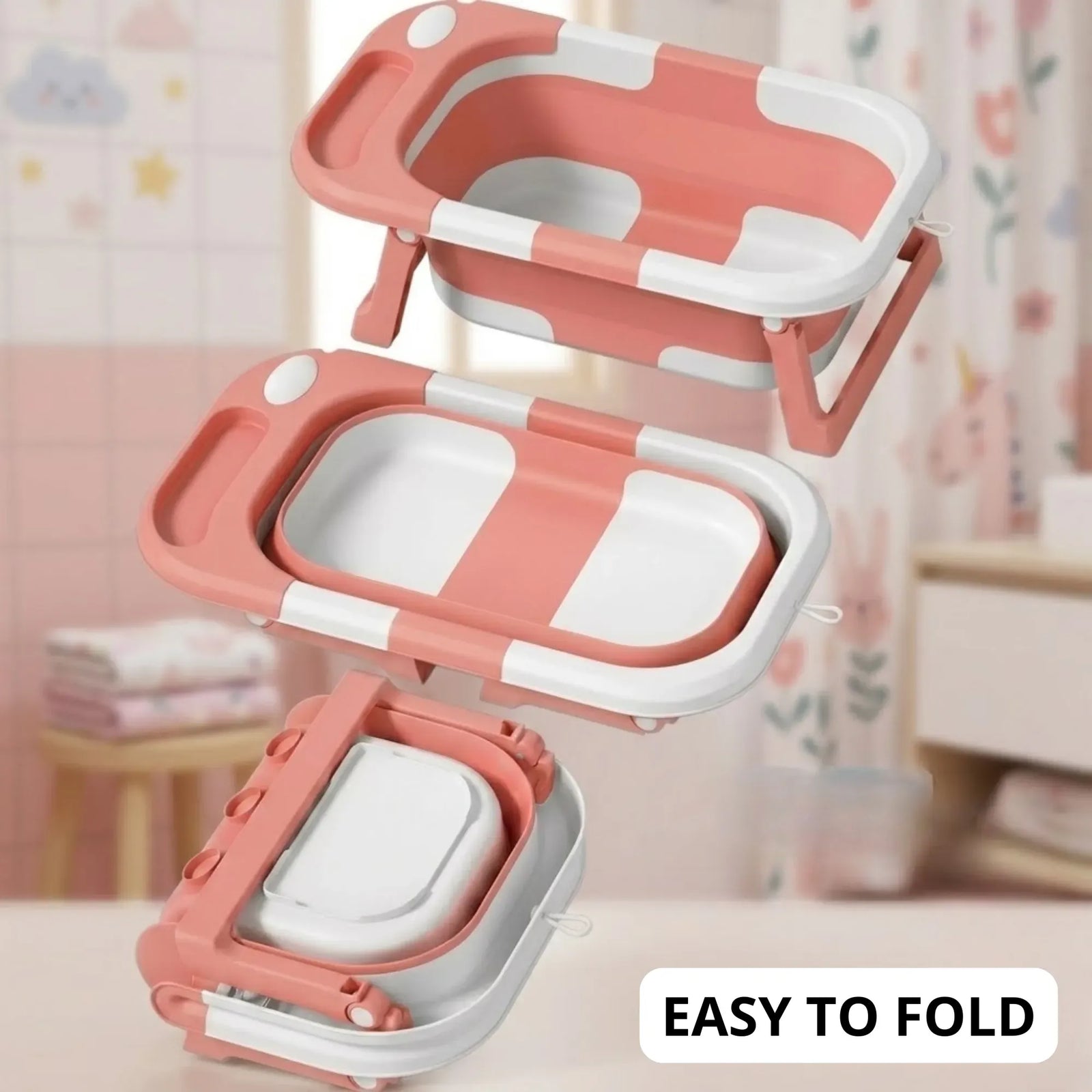 CARLA HOME Foldable Baby Bath Tub with Collapsible Toddler - Pink