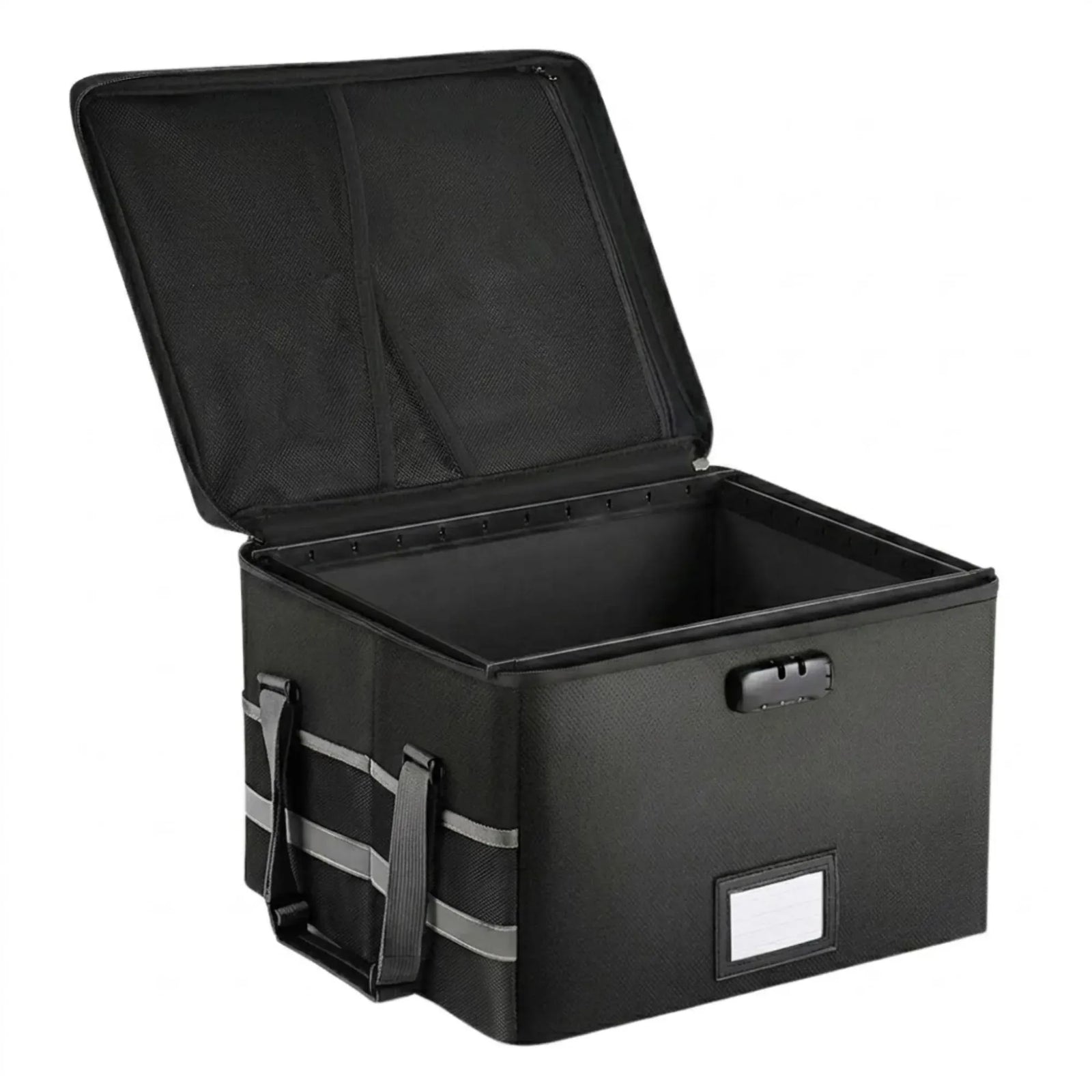 CARLA HOME Fireproof Document Box with Lock - Collapsible Black - Glass Fiber - Reflective Strip Design
