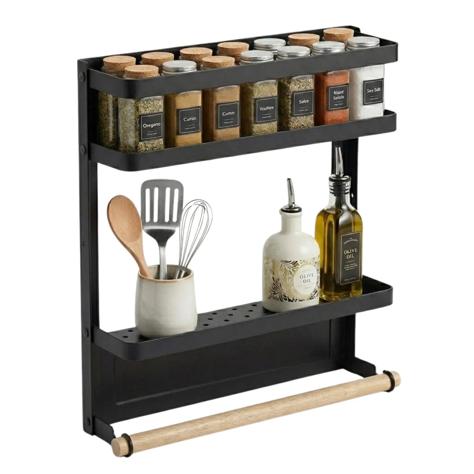 CARLA HOME Magnetic Refrigerator Spice Rack - 2 Tier Fridge Organiser - Black
