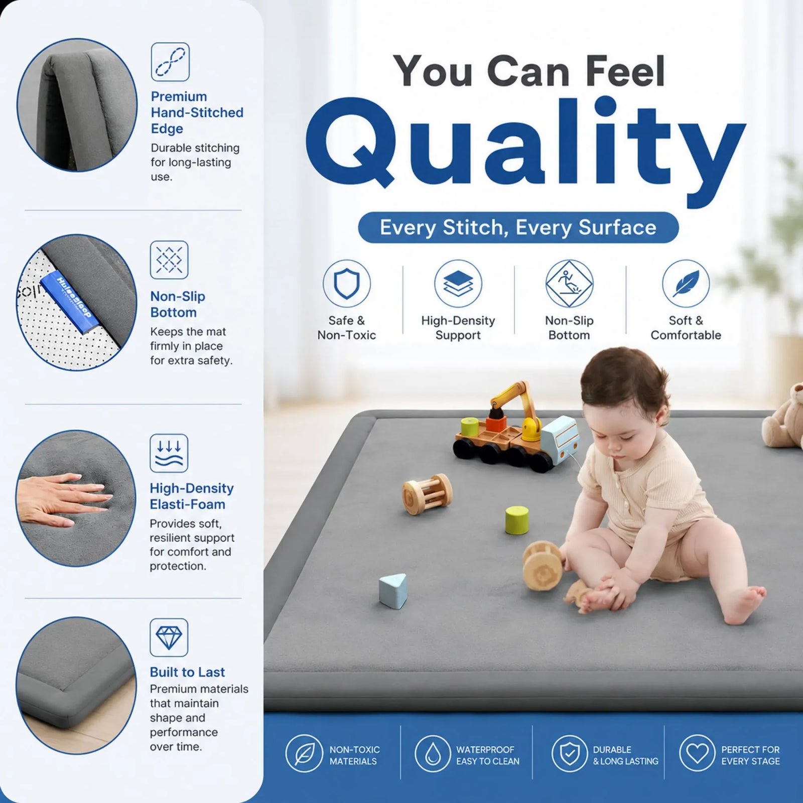 CARLA HOME Baby Play Mat 200x300cm, Thick Foam Crawling Mat, Infants, Grey