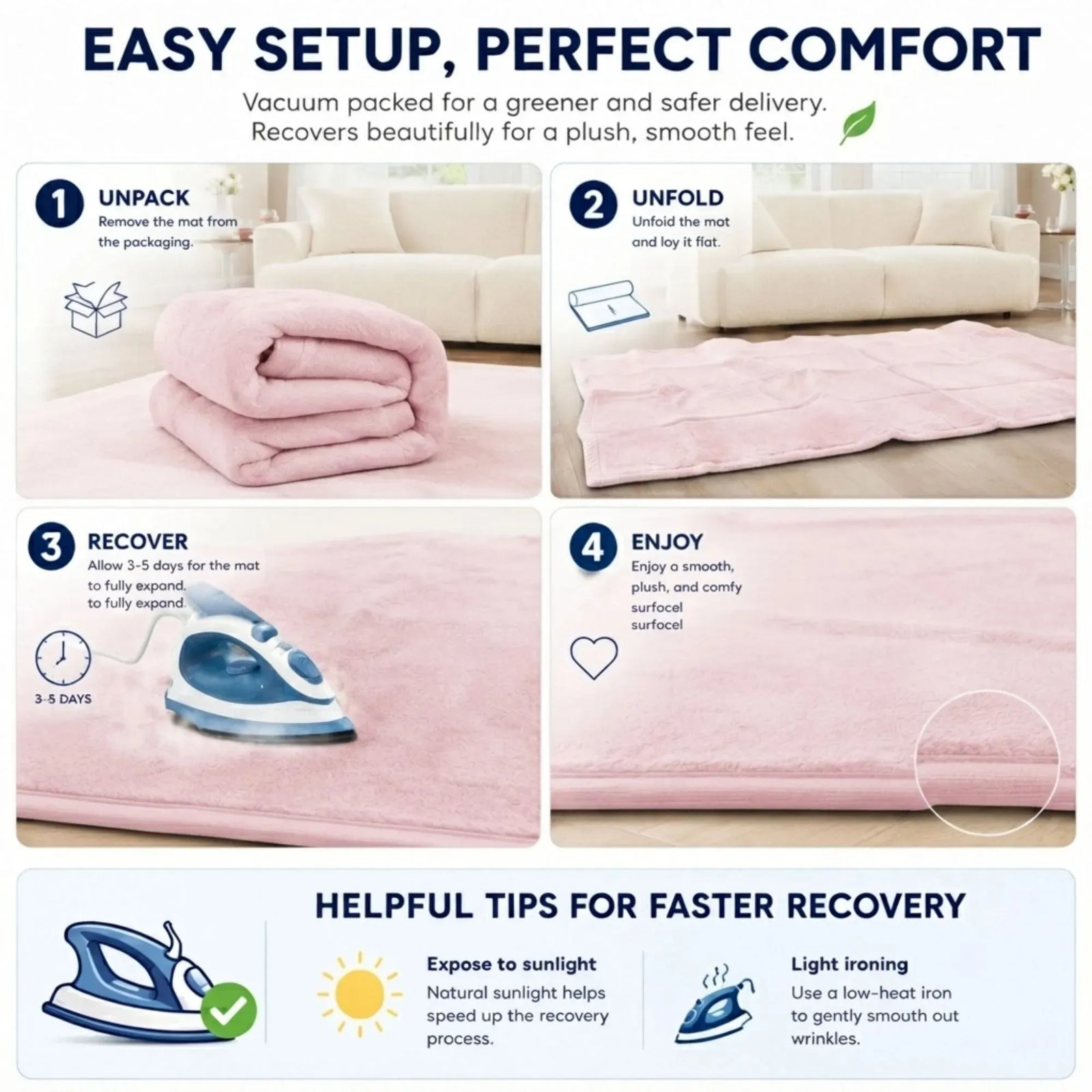 CARLA HOME Baby Play Mat 200x300cm, Thick Foam Crawling Mat, Infants, Pink