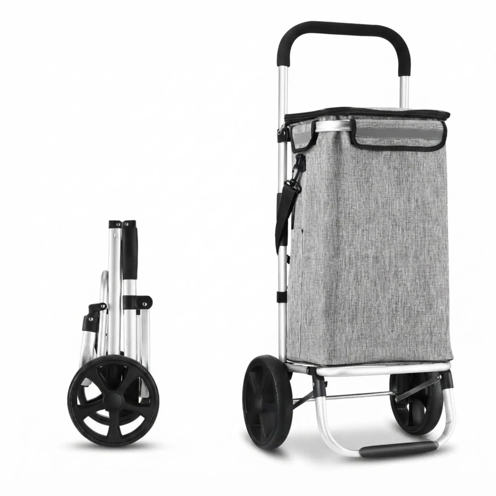 CARLA HOME Foldable Shopping Trolley, Aluminium Cart, 45L, Waterproof, Grey