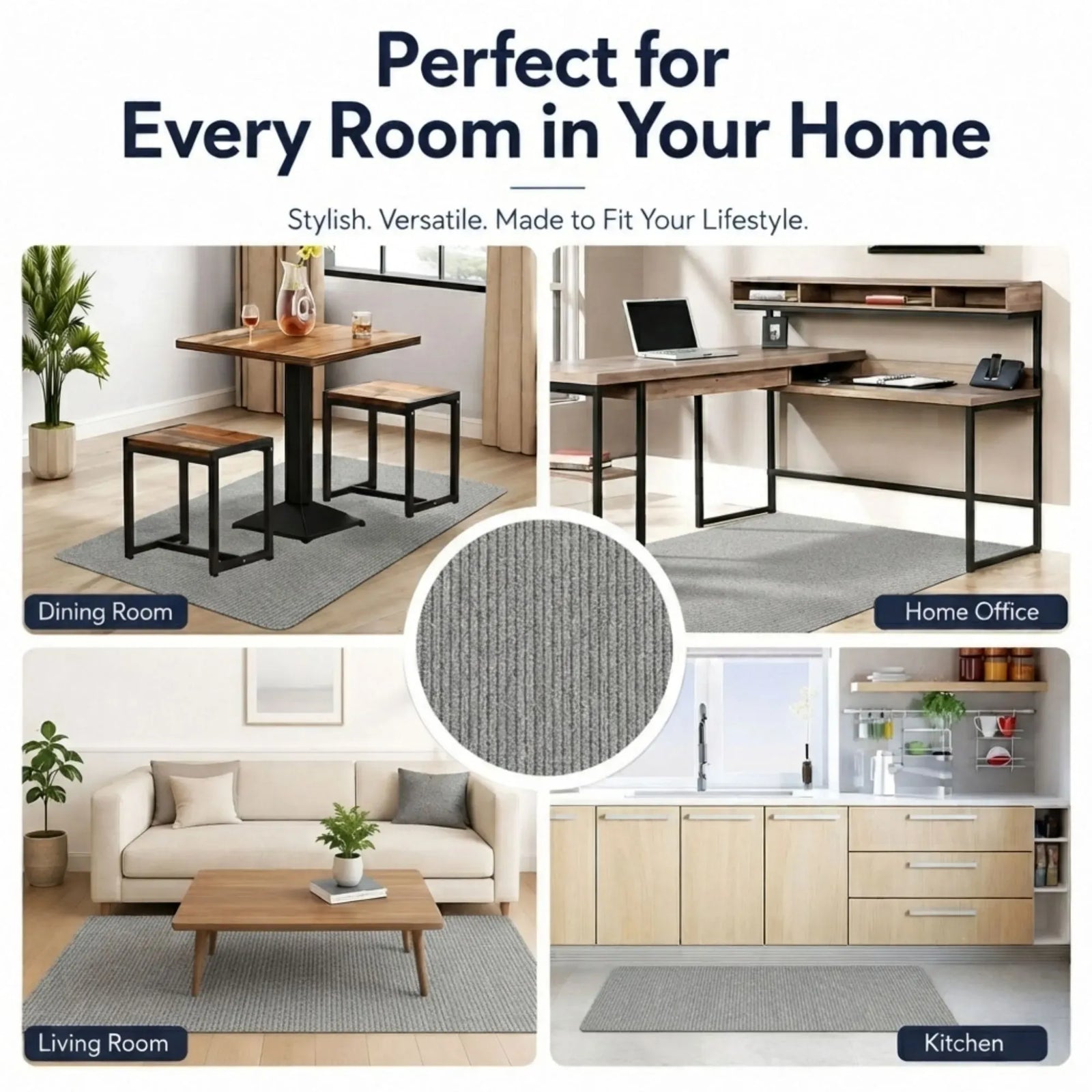 CARLA HOME Office Chair Mat Hard Floor Protector, 120x90 cm, Anti-Slip, White