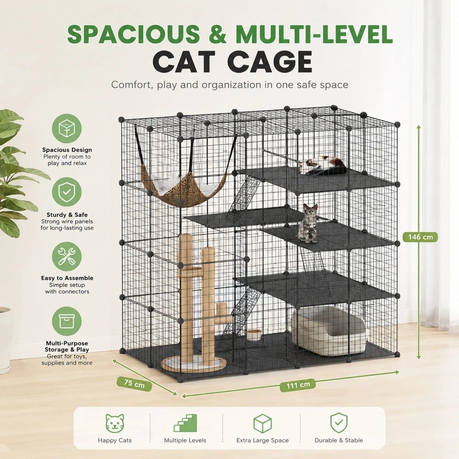 CARLA HOME Large Cat Cage Diy Enclosure, 4 Tier Pet Playpen Cat Kennel
