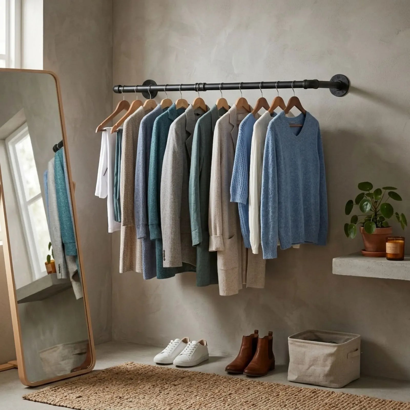 CARLA HOME Industrial Pipe Wall Clothes Rack, 92cm Bar Garment Rack