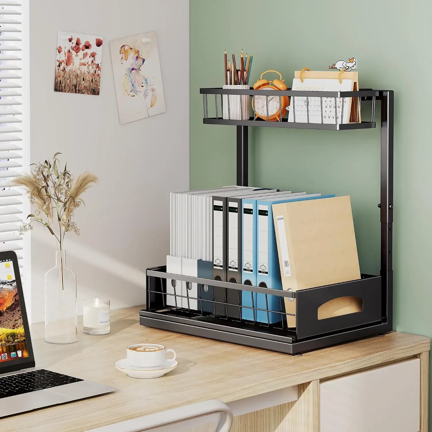CARLA HOME Under Sink Organiser 2-Pack - Sliding Drawer - Black - Adjustable Under Sink Organiser