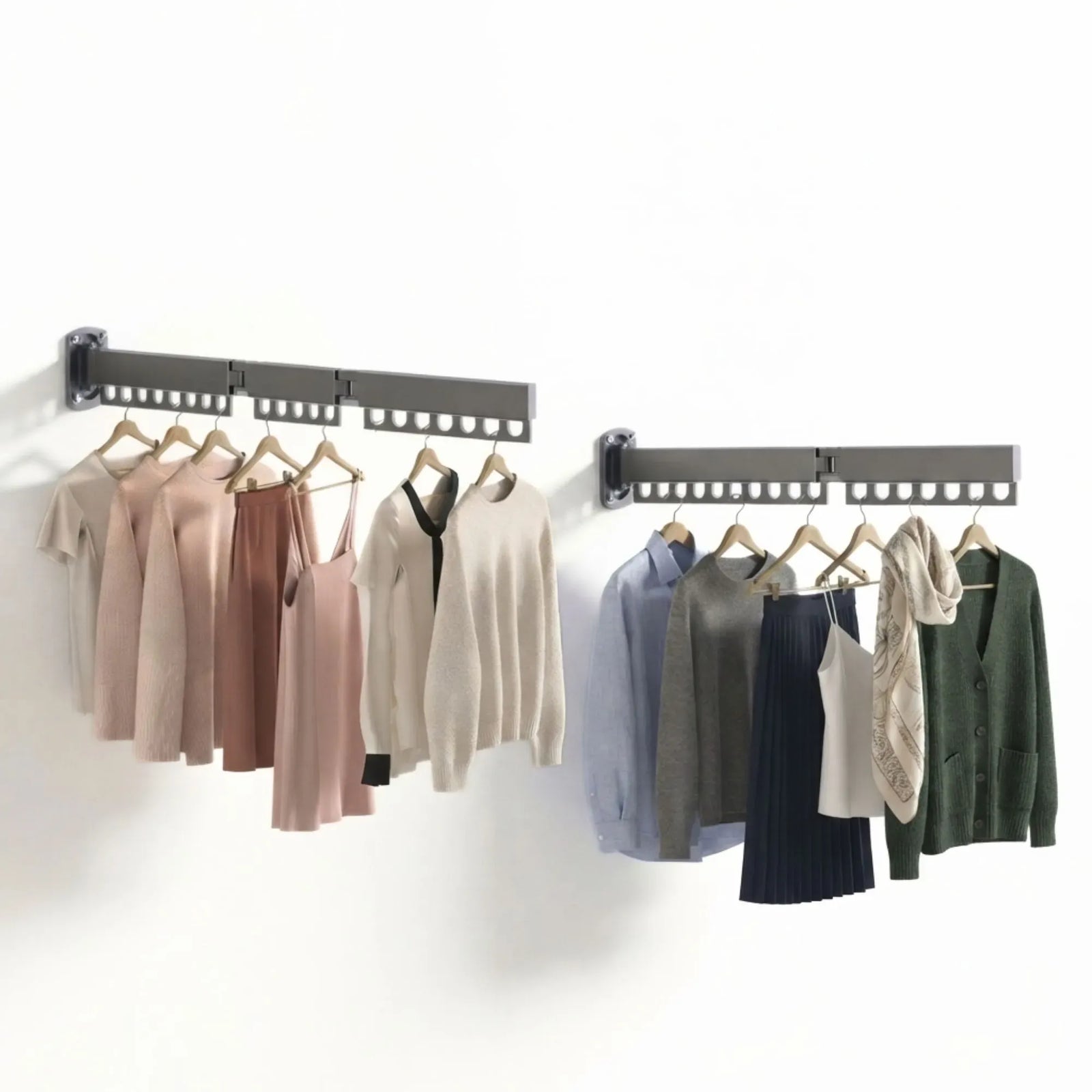 CARLA HOME 2-Pack Wall Mounted Clothes Drying Rack - Tri - Fold - White - Aluminum
