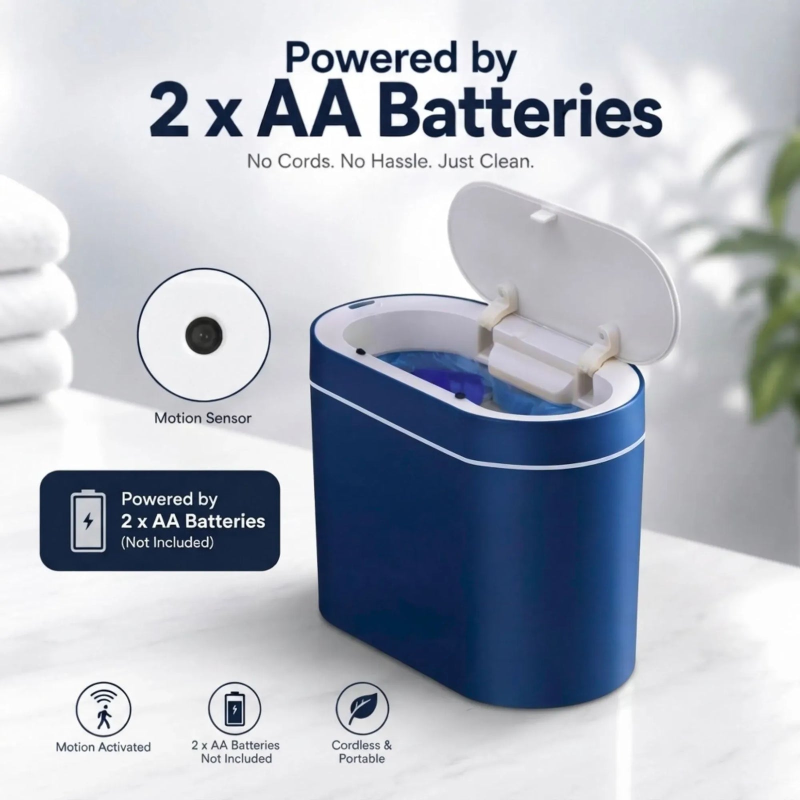 CARLA HOME 2-Pack Motion Sensor Trash Can - Touchless Bin - Blue - Smart Sensor Trash Can