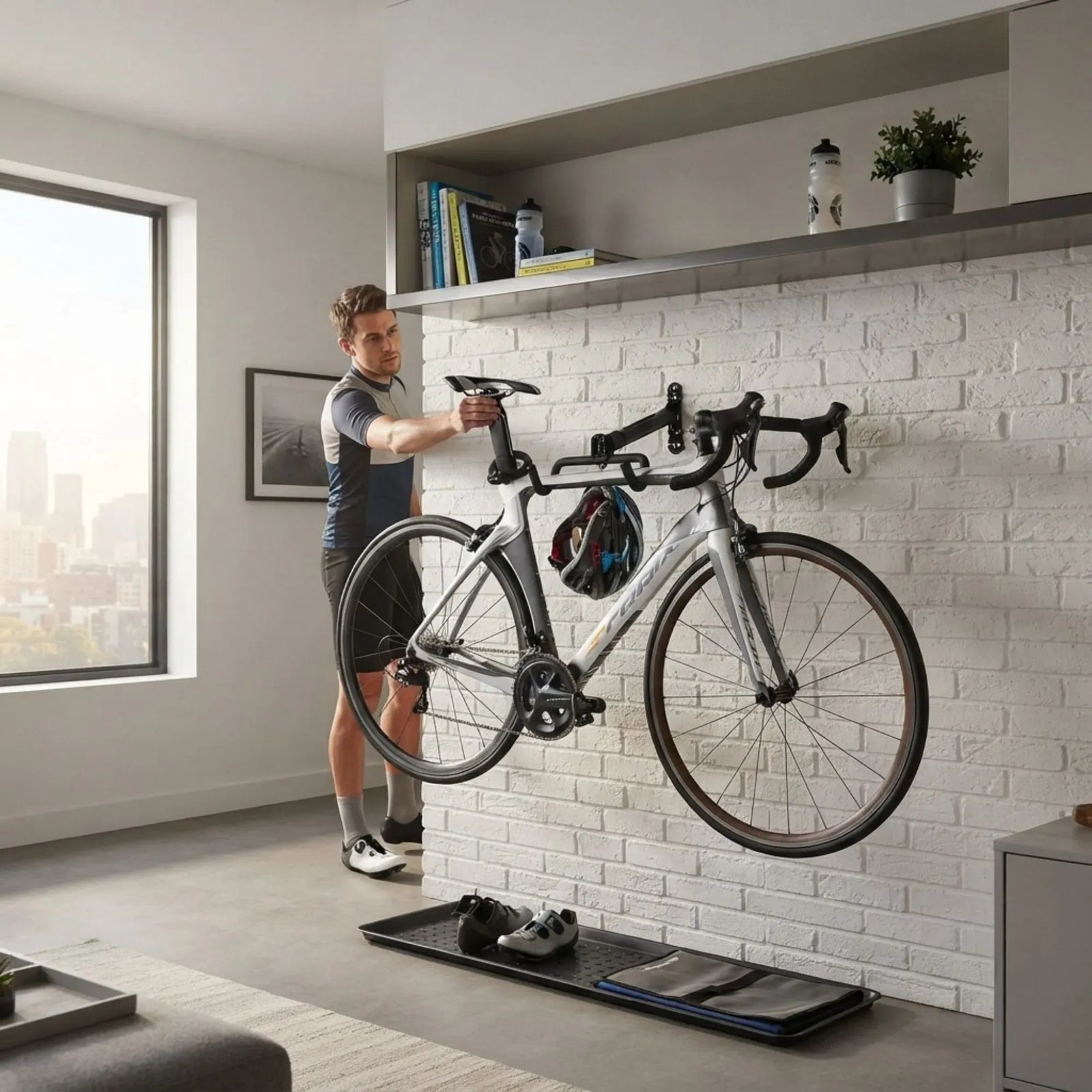 CARLA HOME 2-Pack Bike Wall Mount Rack - Adjustable Hook - Black - Adjustable Fixed Bike