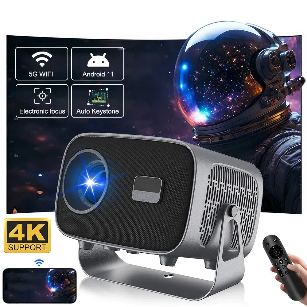 5G 4K Smart Projector Black with WiFi, Bluetooth, HDMI, USB for Home Theater