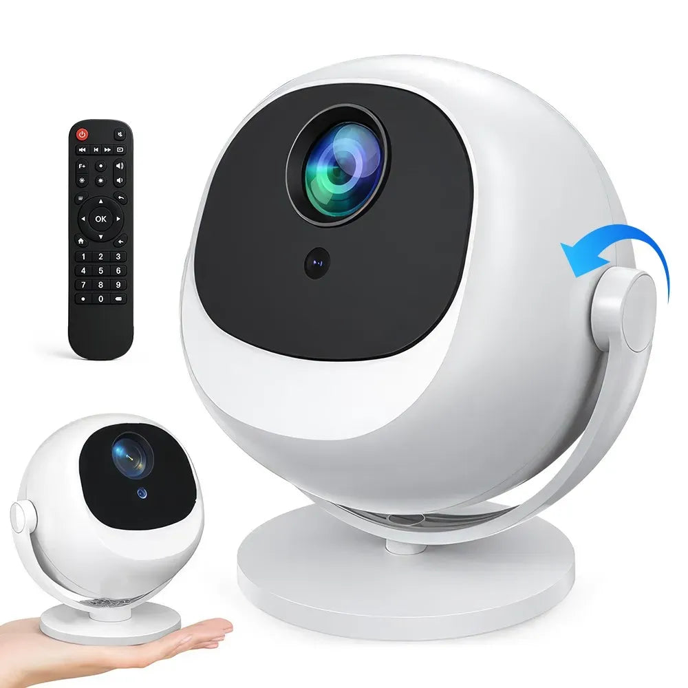 White 5G 4K Smart LED Projector in Black with Bluetooth and WiFi for Home Theater