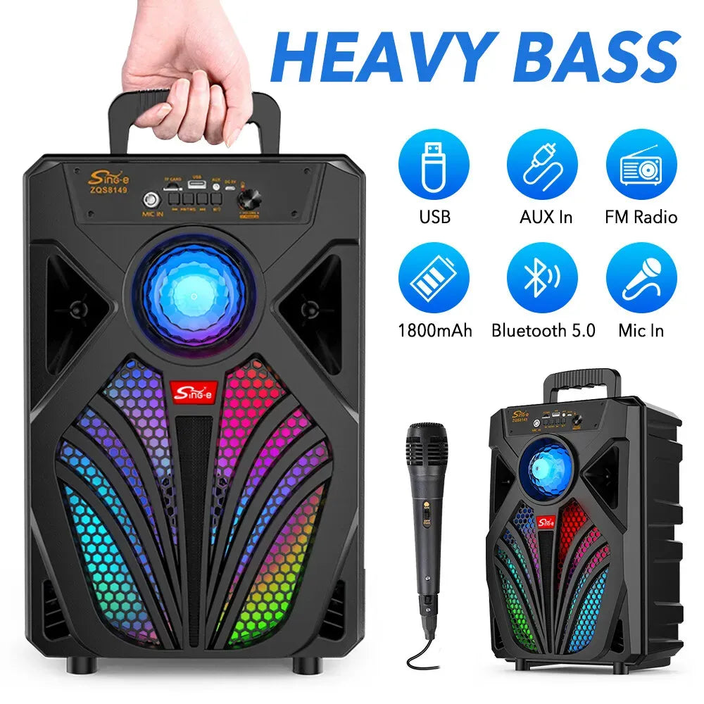 2000W Portable Bluetooth Speaker with Subwoofer, Black, Karaoke Mic, 8" Woofer