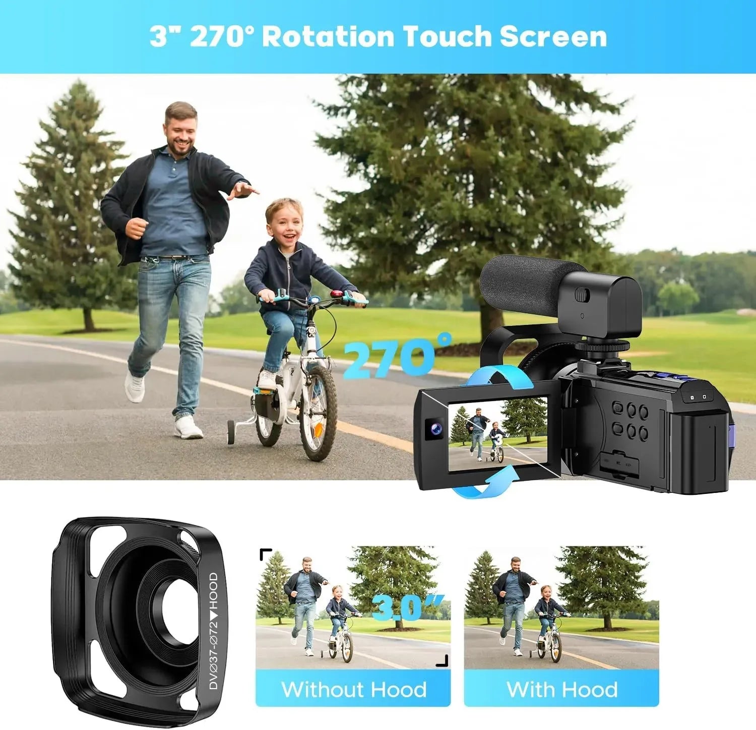 5K Video Camera with 56MP Dual Lens, WiFi, IR Night Vision, and 64GB SD Card in Black
