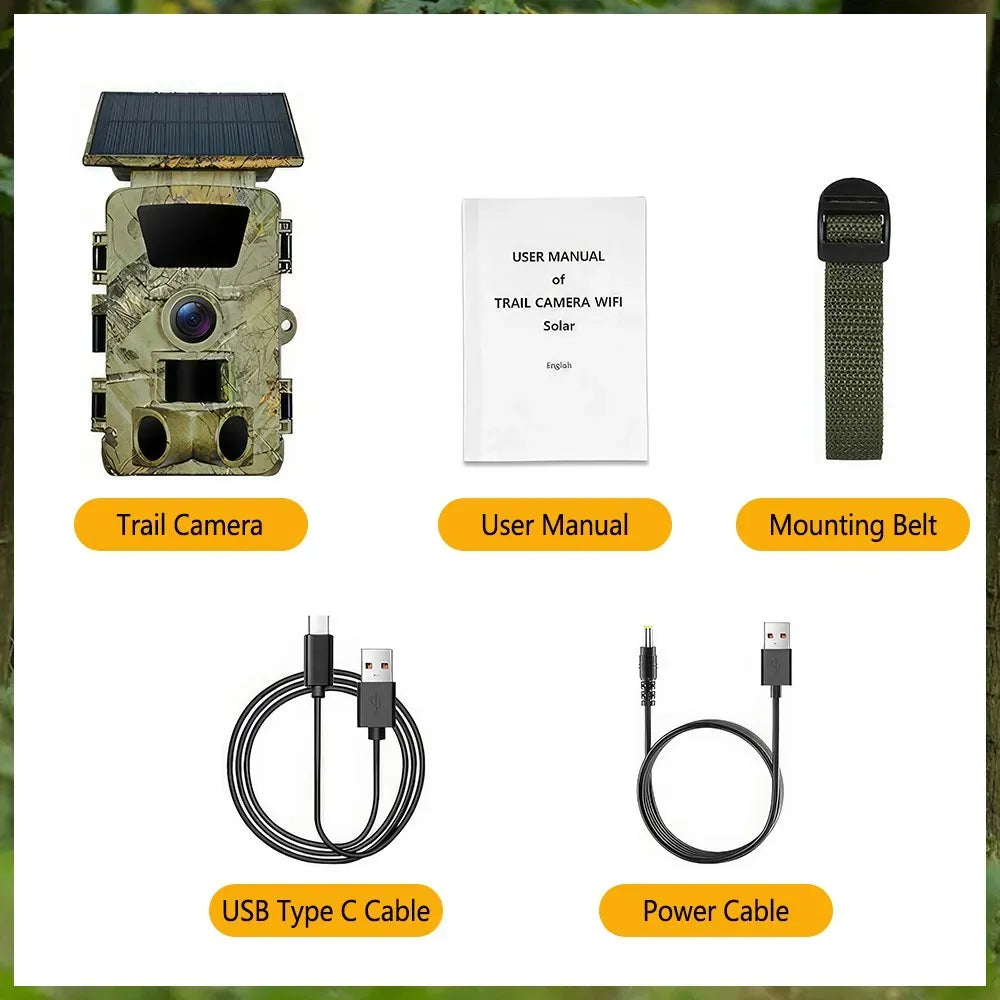 4K 60MP Black Solar Trail Camera with Night Vision and Wi-Fi Connectivity