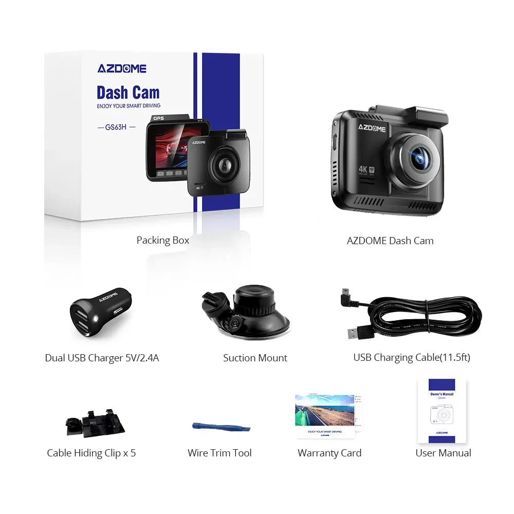 4K Ultra HD 2160P WiFi Dash Cam in Black with GPS and IR Night Vision