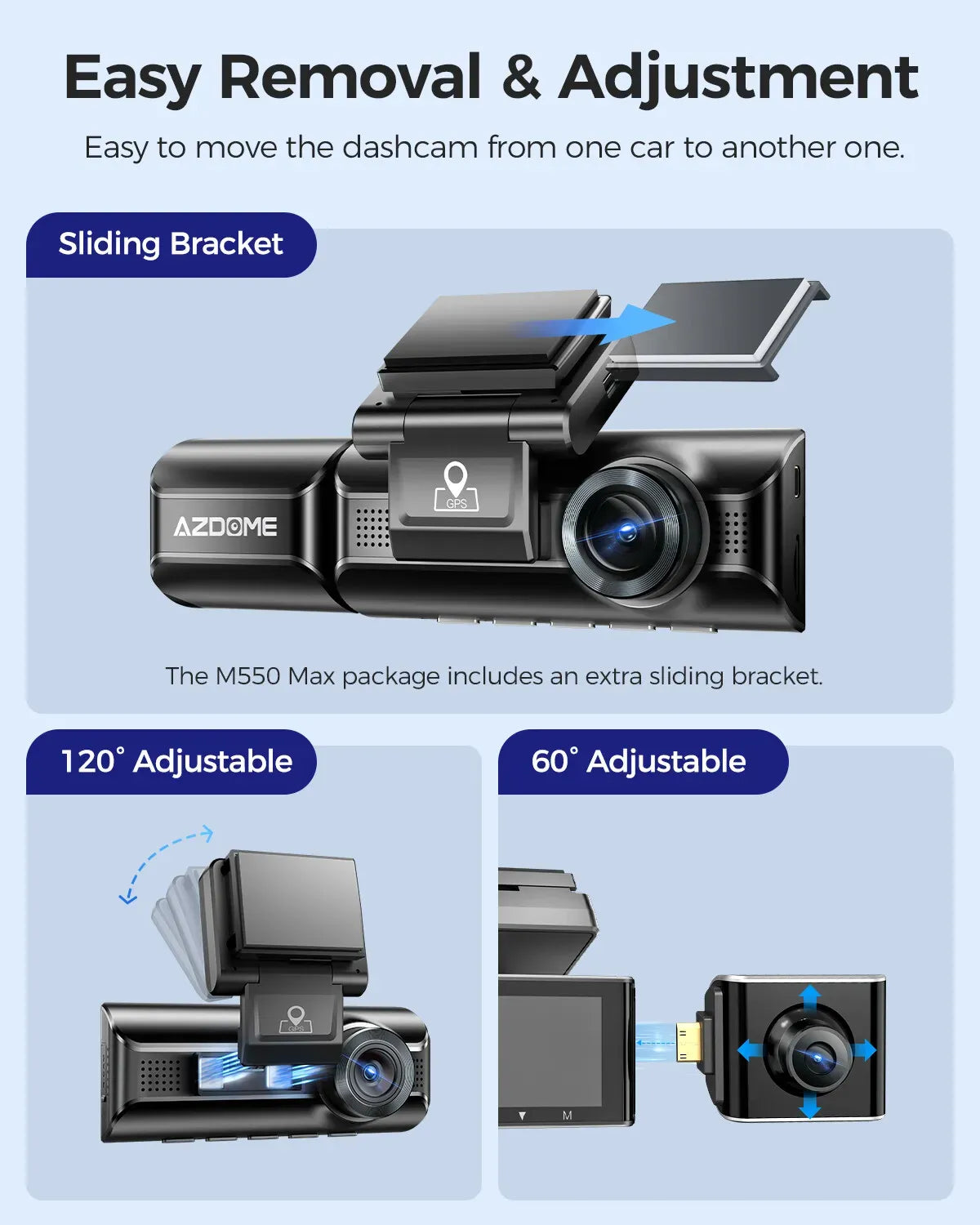 3 Channel Dash Cam in Black with WiFi, GPS, 4K+1080P+2.5K, 64GB Card, Parking Mode