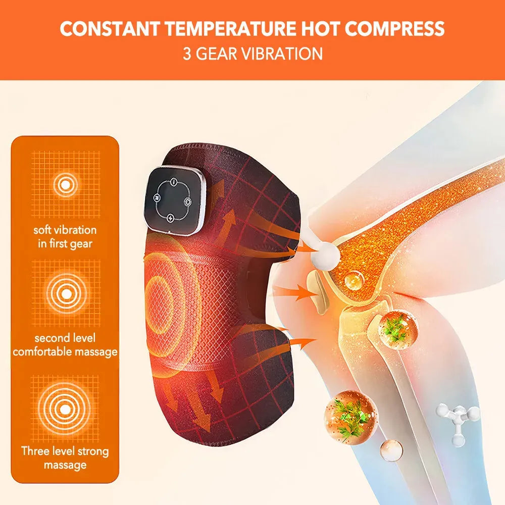 Heated Knee Brace Wrap with Vibration and Heat Therapy in Black, 51cm