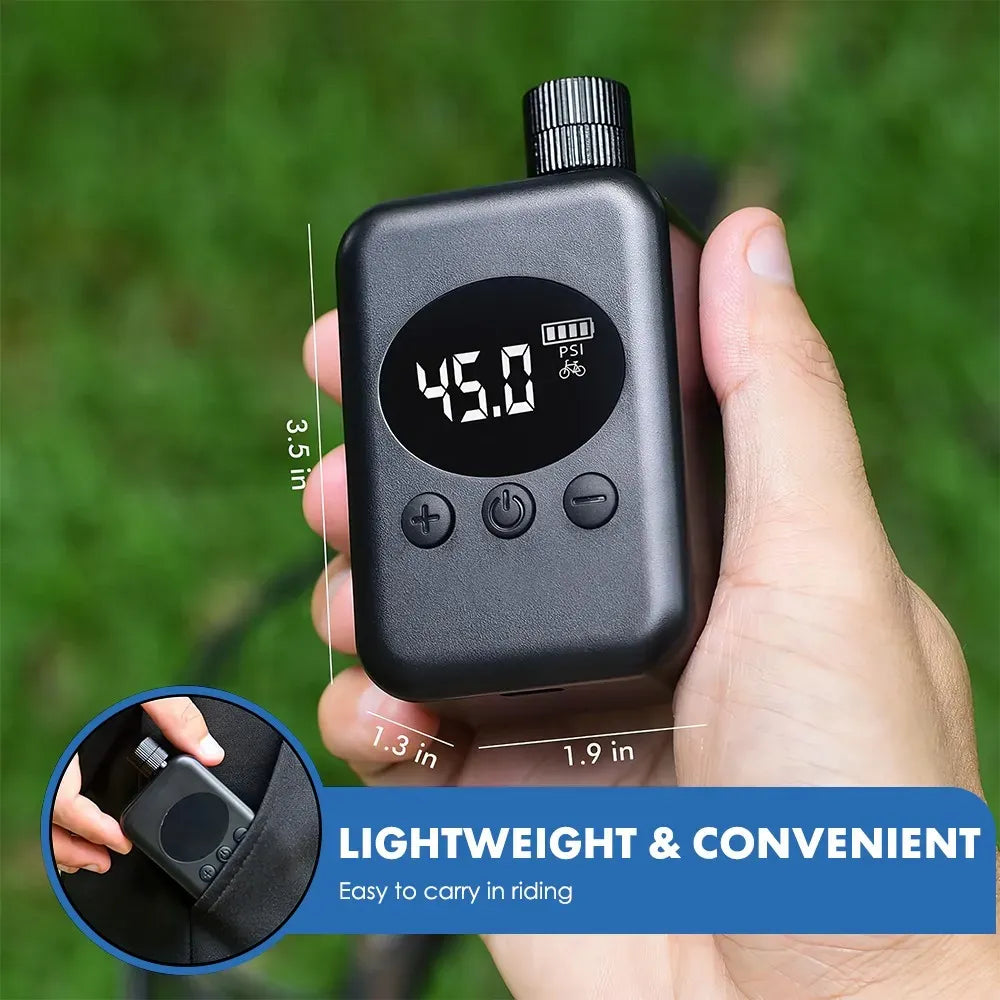 Mini Electric Bike Tyre Pump Black 150 PSI with Digital Gauge for Presta and Schrader Valves