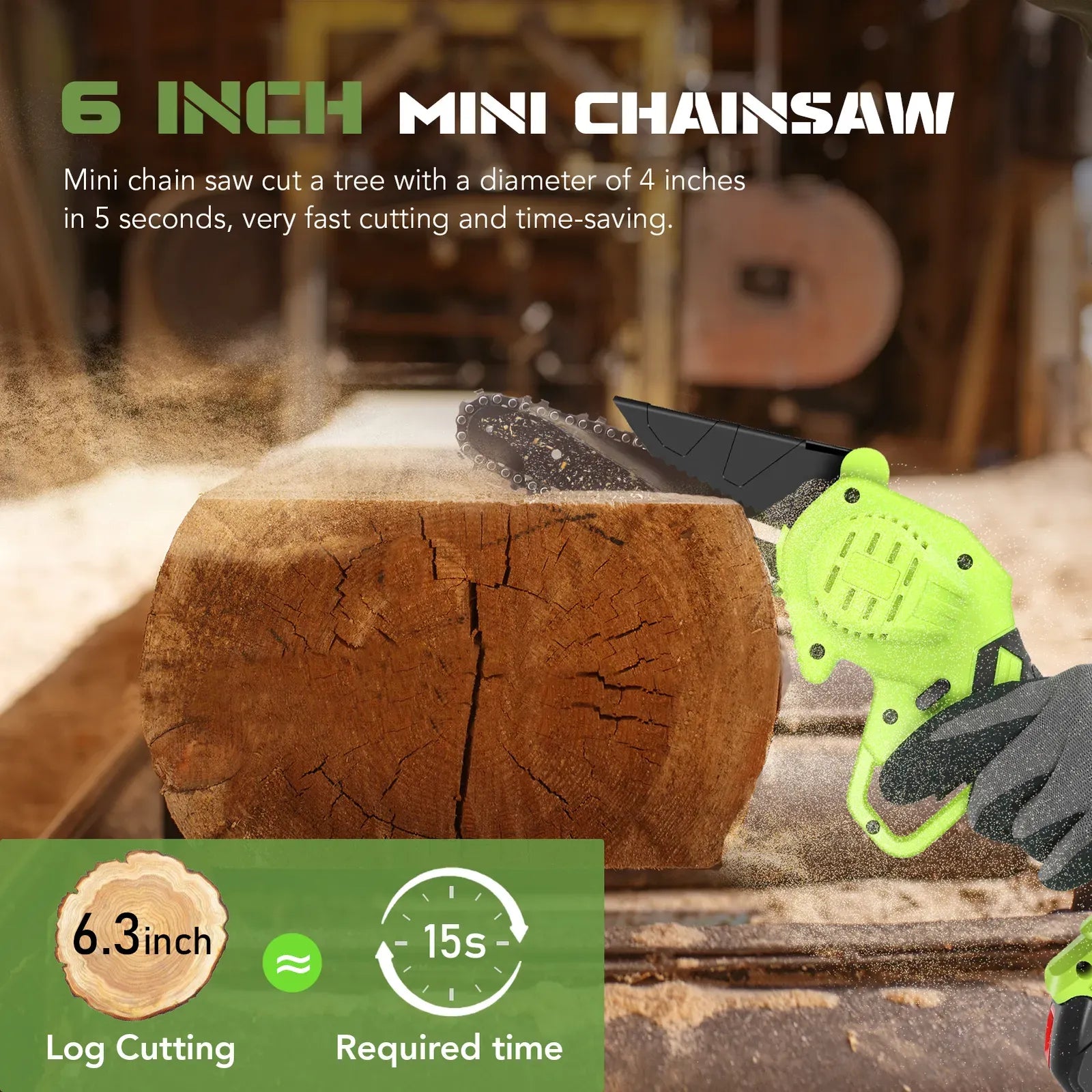 6" Mini Cordless Electric Chainsaw in Black and Orange with 2 Batteries